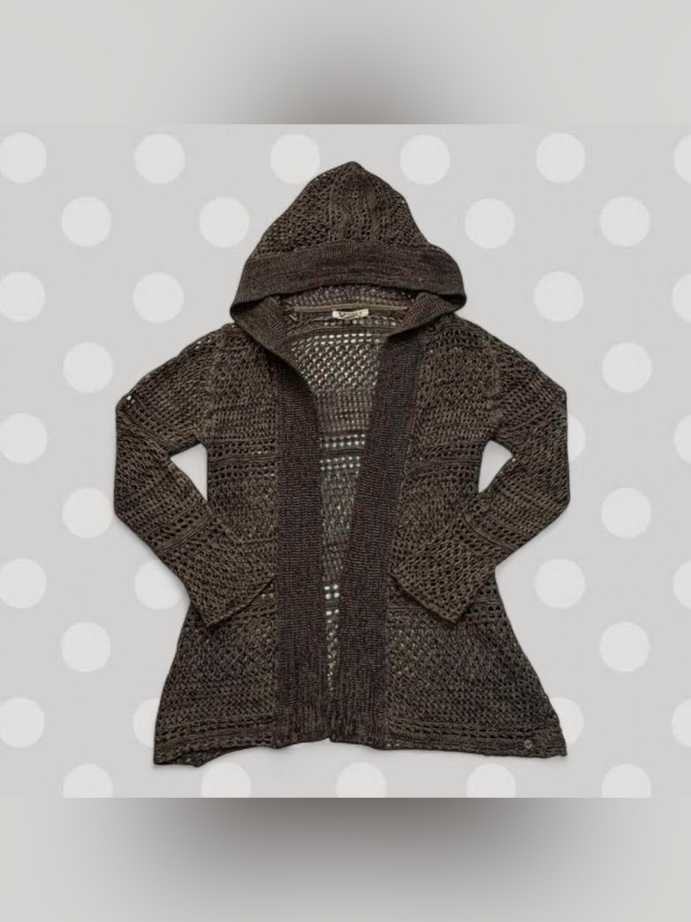 Roxy Open-Knit Hooded Cardigan Sweater - Olive Brown
